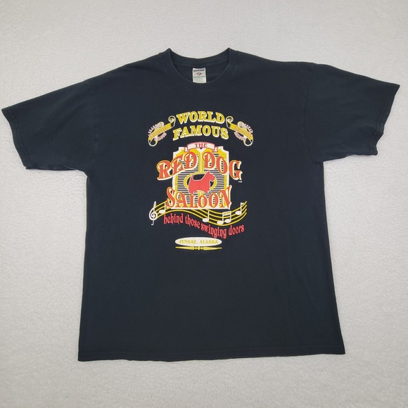 Jerzees‎ Red Dog Saloon Juneau, Alaska Short Sleeve Crewneck Shirt Mens XL Black - Picture 1 of 6